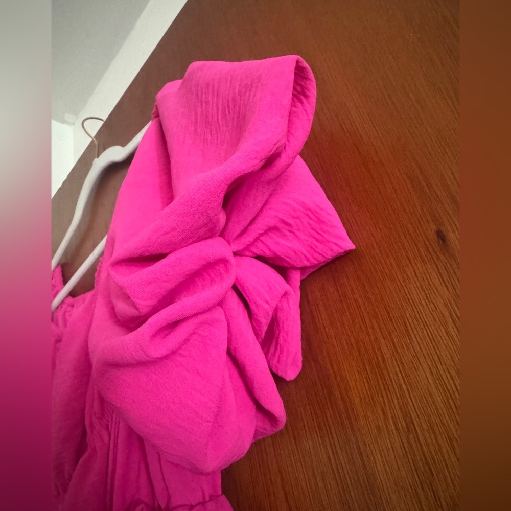 Hot Pink off-the-shoulder Mini Dress - Picture 4 of 5